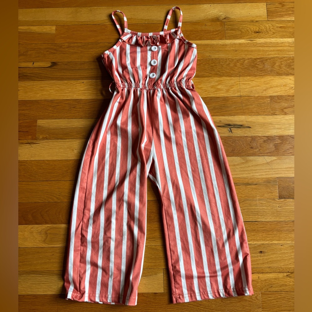 Striped Orange and White Girls Jumpsuit